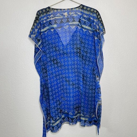Becca Coverup M/L Boho Hippie Caftan Batik Pull Over Tunic Resort Sheer Swim - Picture 11 of 12